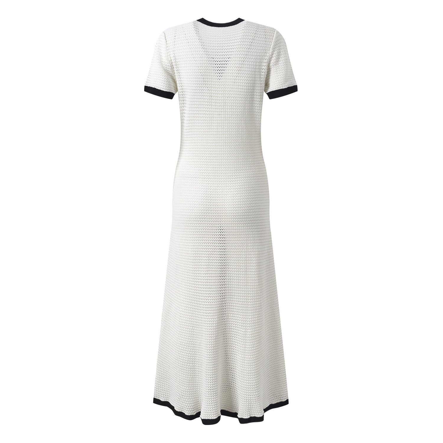 Pre Order: Hollowed Out Knitted Round Neck Short Sleeved Maxi Dress