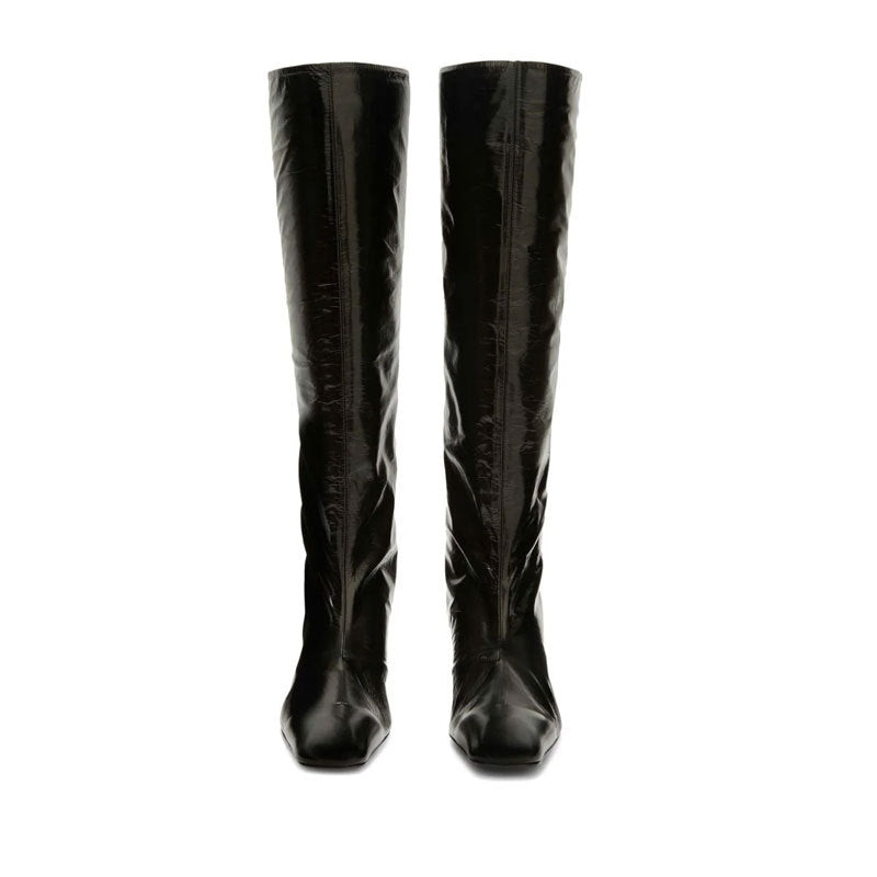 Metal Sculptured Heel Knee High Boots