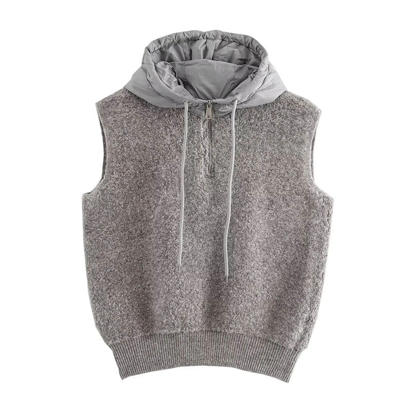 Pre Order: Thick Casual Half Zipper Hooded Knitted Vest