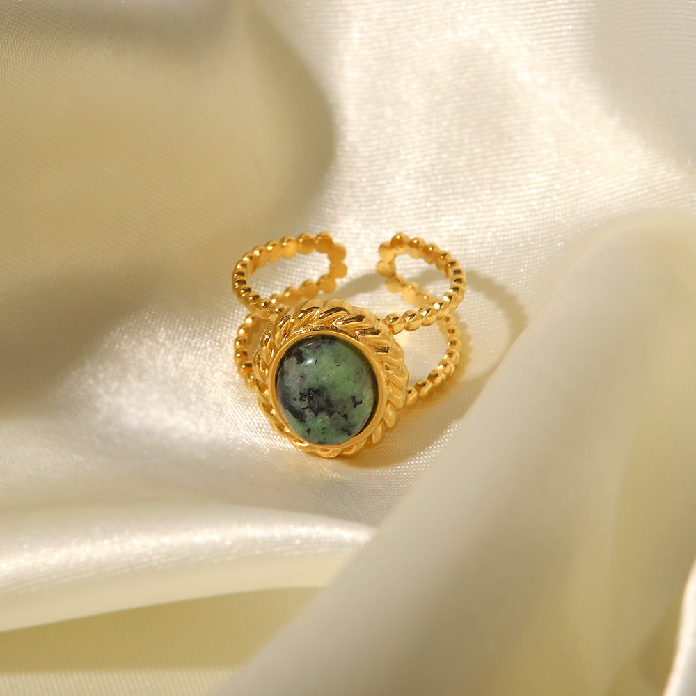 Vintage Gold-Plated Oval Rhinestone Adjustable Ring