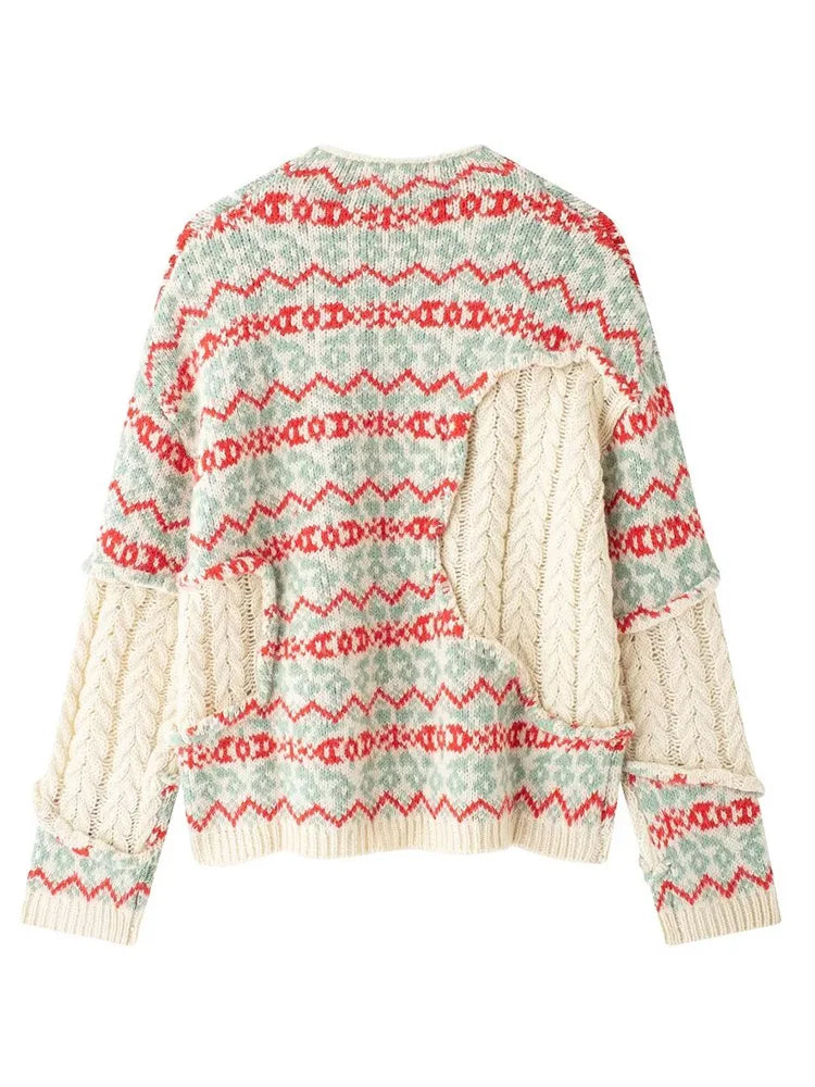 Pre Order: Elegant Long Sleeve Jacquard Weave Sweater