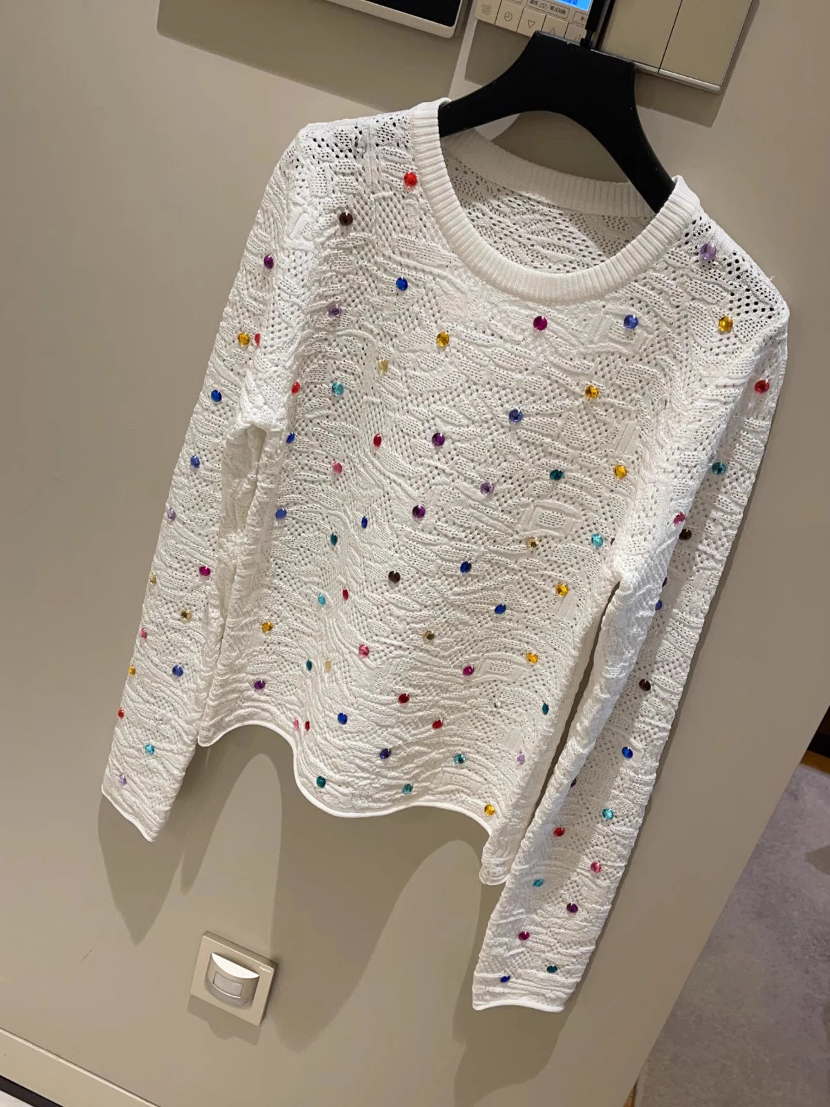 Pre Order:  Colorful Crystal Beaded Knitted Sweater