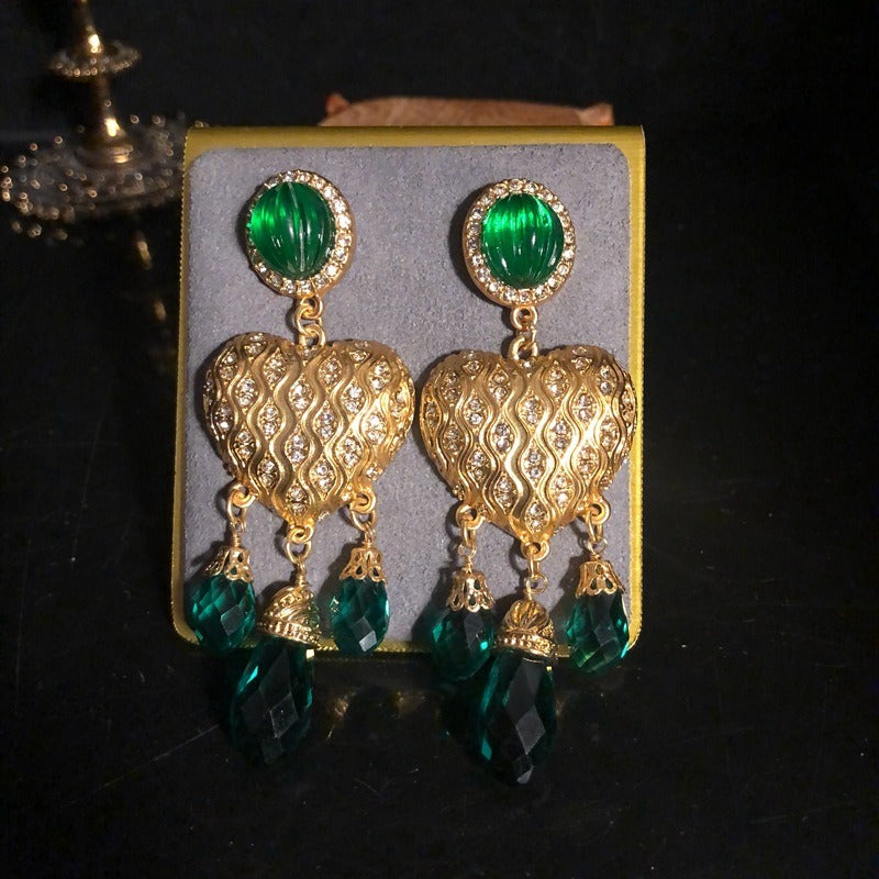 Pre Order: Green Water Droplet Heart-Shaped Earrings