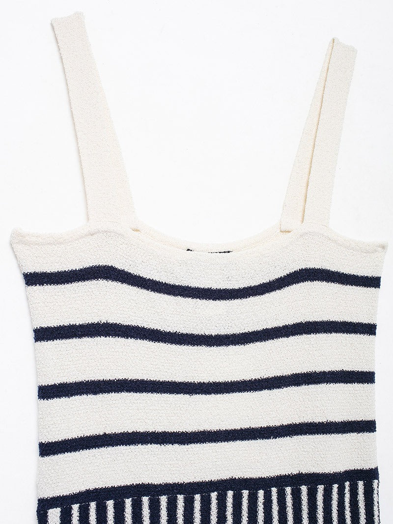 Pre Order:  Striped Sleeveless Knitted A-Line Dress