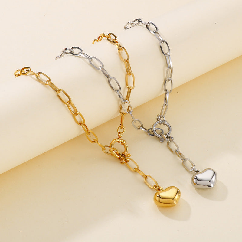 Pre Order:  Heart Brushed Alloy Chain Necklace