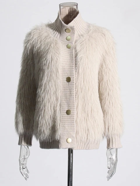 Pre Order:  Furry Stand Collar Knit Jacket