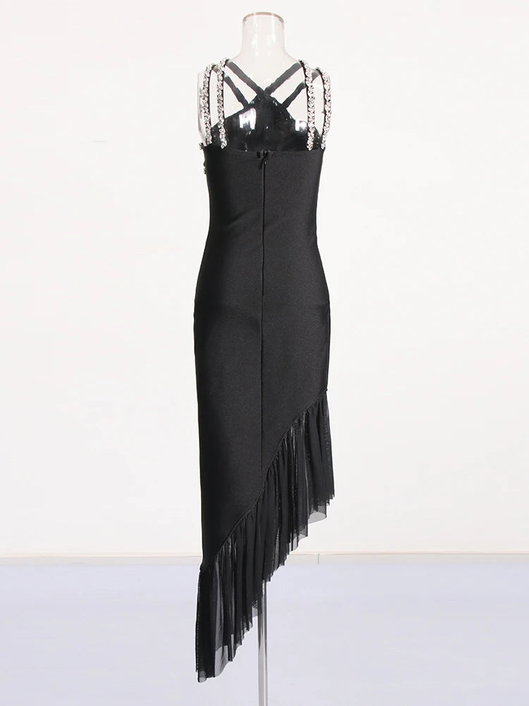 Pre Order:  Black Spliced Mesh Mid-Back Dress