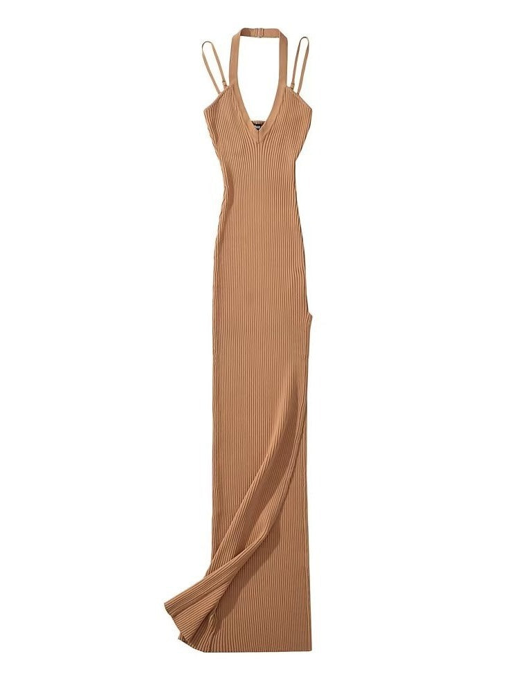 Pre Order:  High Slit Knitted Halter Dress