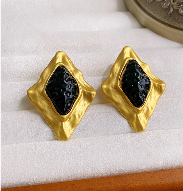 Pre Order:  Retro Black Rhinestone Resin Earrings