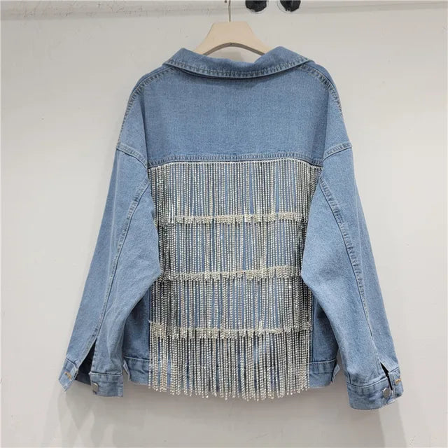 Pre Order:  Tassel Inlaid Diamond Denim Jacket