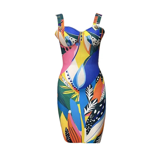 Multicolor Floral Printed Sleeveless Midi Dress