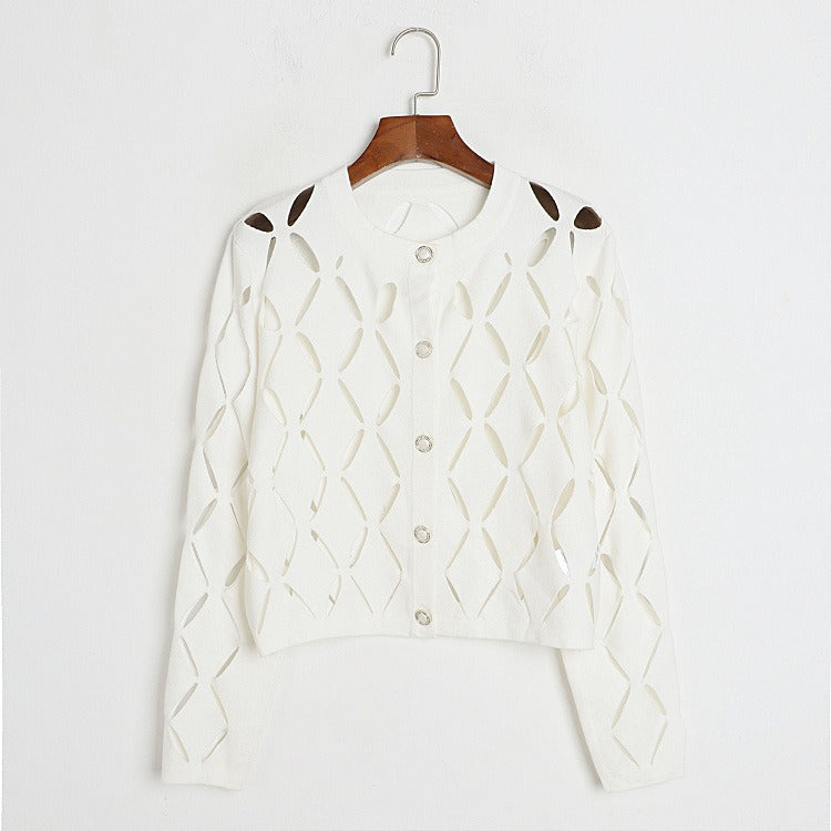 Pre Order:  Solid Hollow Out Knitting Cardigan