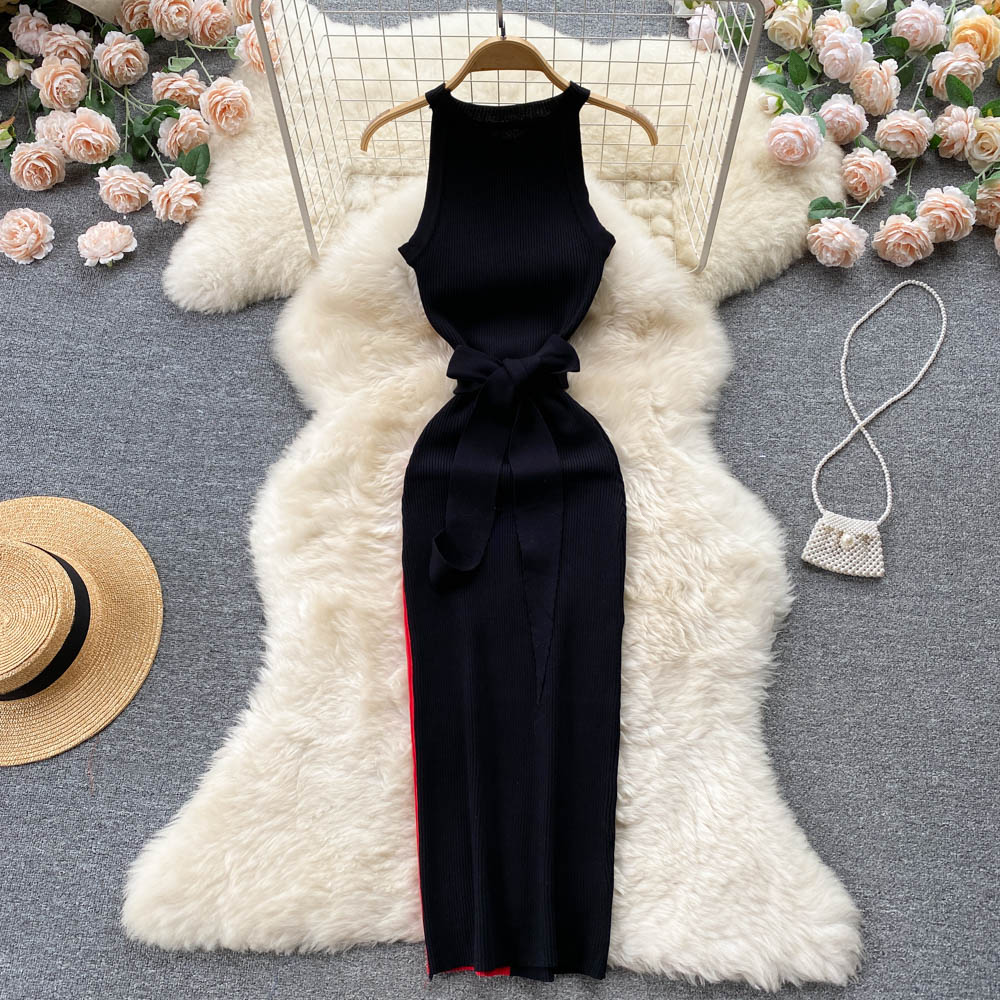 Pre Order:  Knitted O-Neck Sleeveless Bow Dress