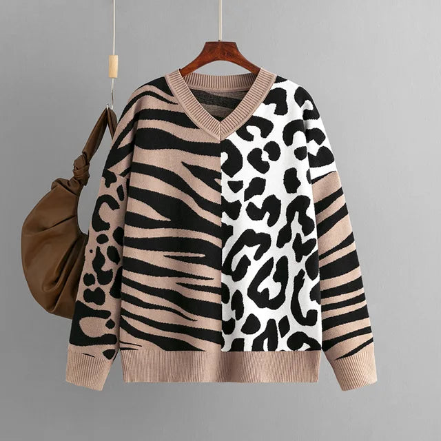 Pre Order:  Casual Animal Print Loose Knitted Sweater