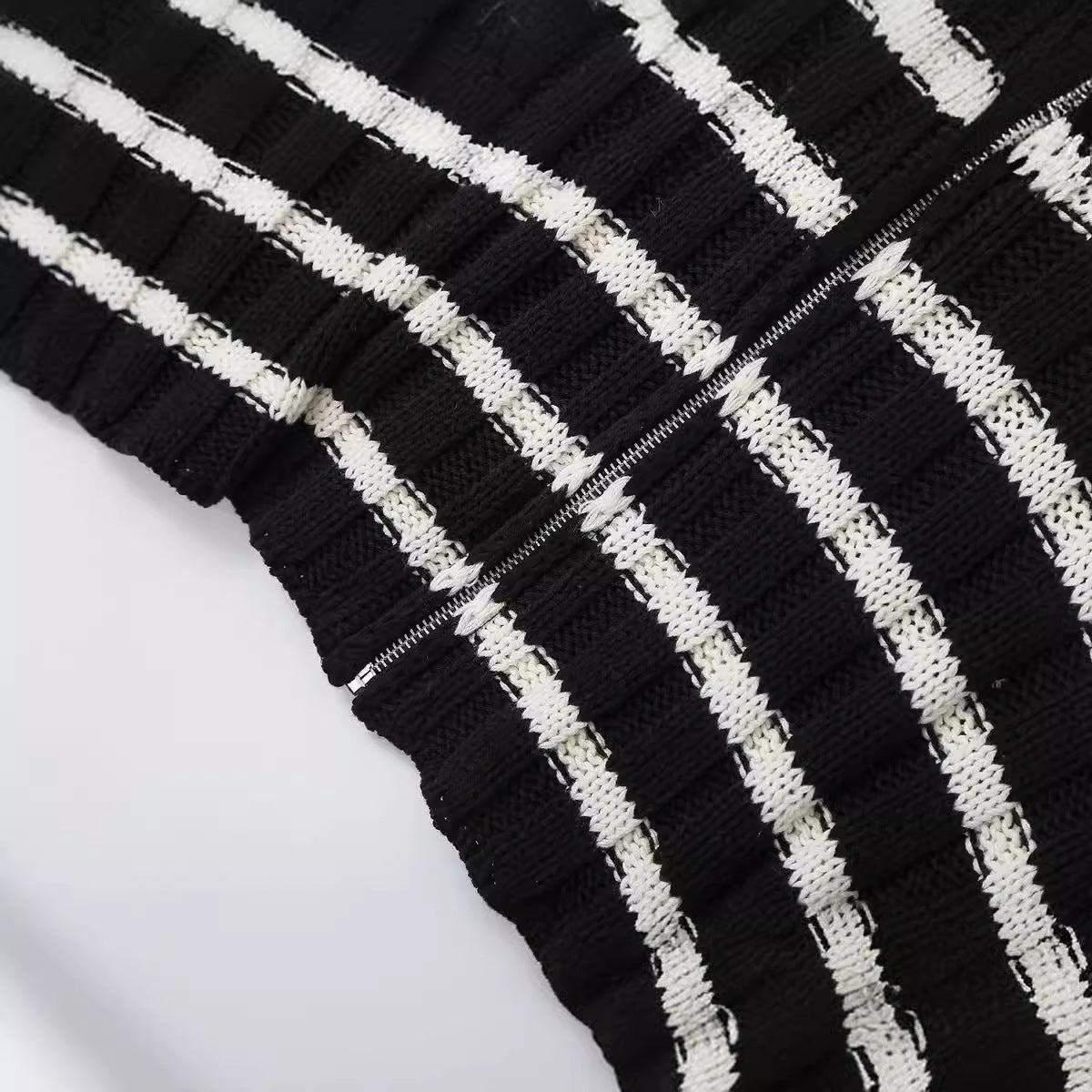 Pre Order:  Casual Striped Zip Up Short Knitted Cardigan