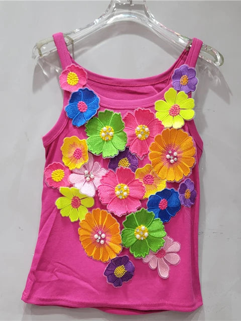 Embroidered 3D Flowers Tank Top