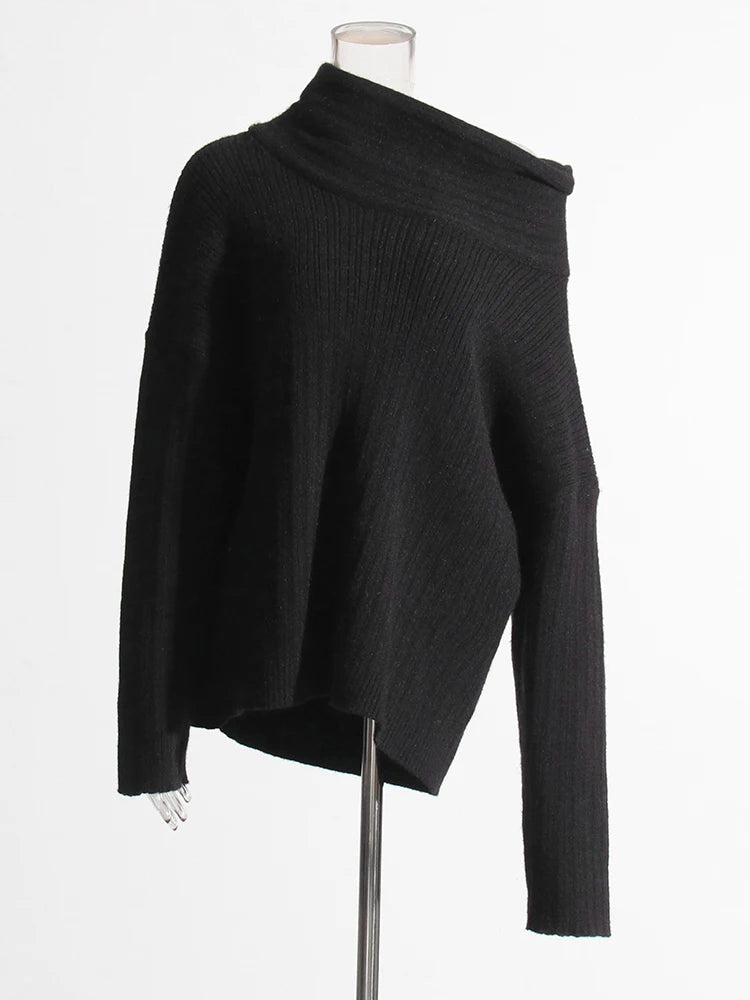 Pre Order:  Diagonal Collar Ribbed Knitted Sweater