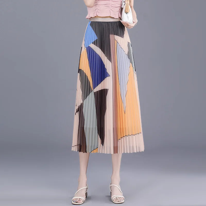 Pre Order:  Elegant Printed Pleated Mesh Skirt