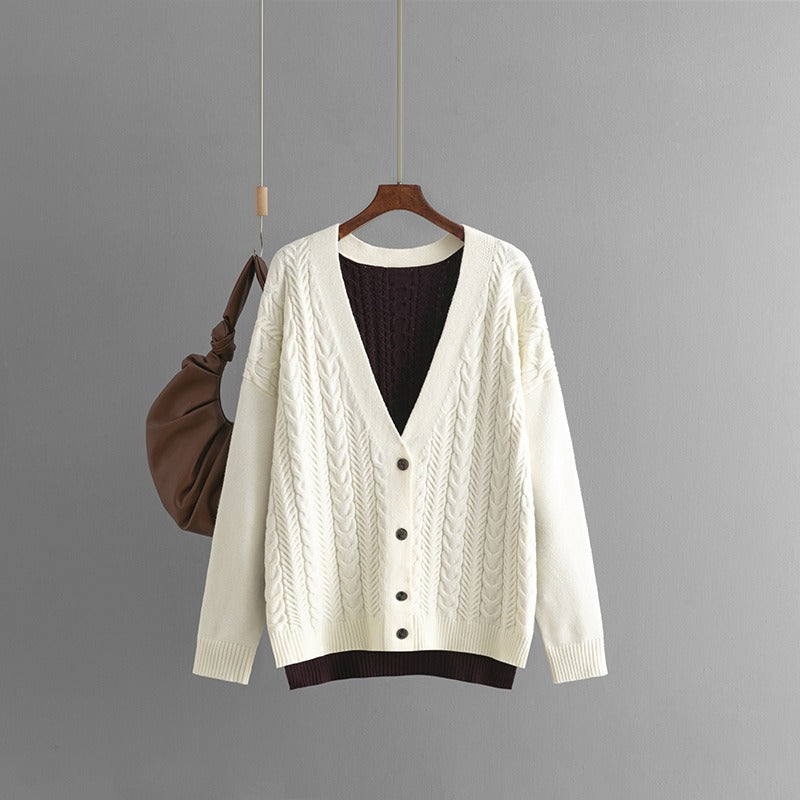 Pre Order:  Fried Dough Twists V-Neck Knitted Cardigan