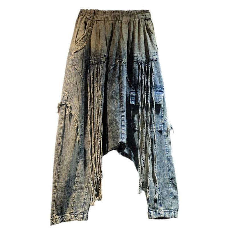 Pre Order: Loose High Elastic Waist Wide Leg Denim Pants