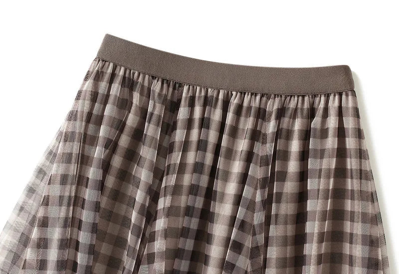 Checkered Mesh A-Line Skirt