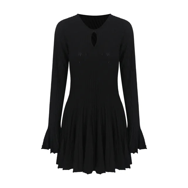 Pre Order:  Black Flare Sleeve Knitted Dress