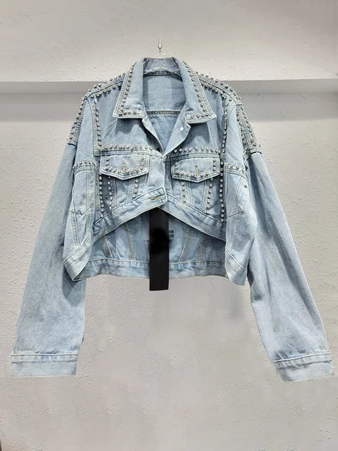 Pre Order:  Long Sleeve Diamond Irregular Loose Washed Jacket