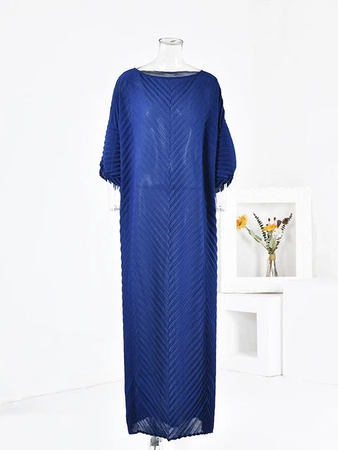 Pre Order:  Pleated Boat Neckline Maxi Dress