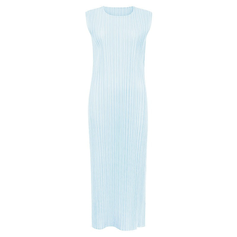 Pre Order:  Solid Pleated Sleeveless Midi Dress