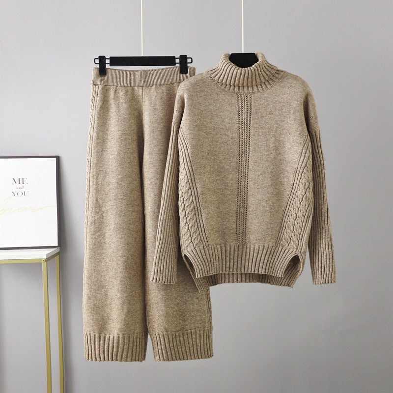 Pre Order:  Casual Thick Turtleneck Knit Sweater + Wide Leg Knit Pants