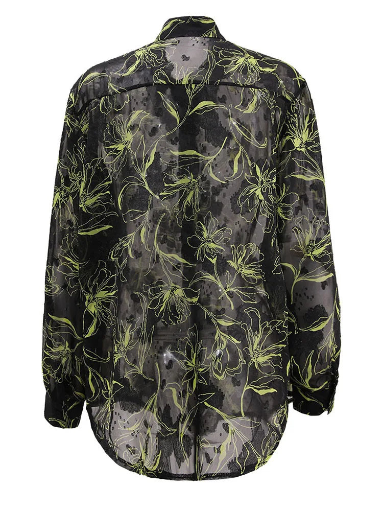 Pre Order:  Sheer Floral Print Long Sleeve Shirt