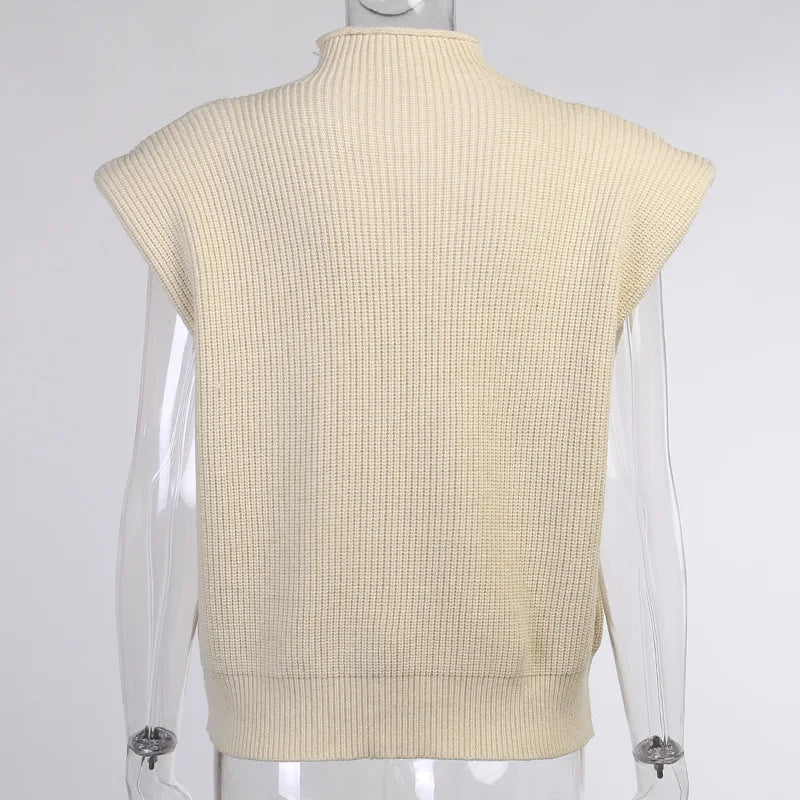 Pre Order:  Turtleneck Sleeveless Knitted Sweater