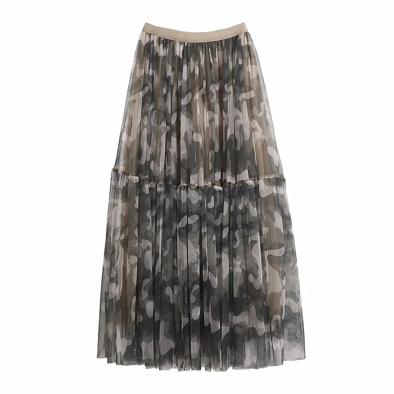 Pre Order:  Camouflage High Waist Mesh Midi Skirt