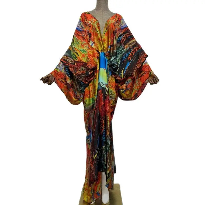 Vibrant V-neck Kaftan Dress - WINI