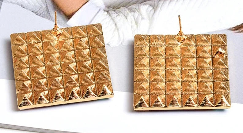 Pre Order:  Square Crystal Studded Metal Earrings