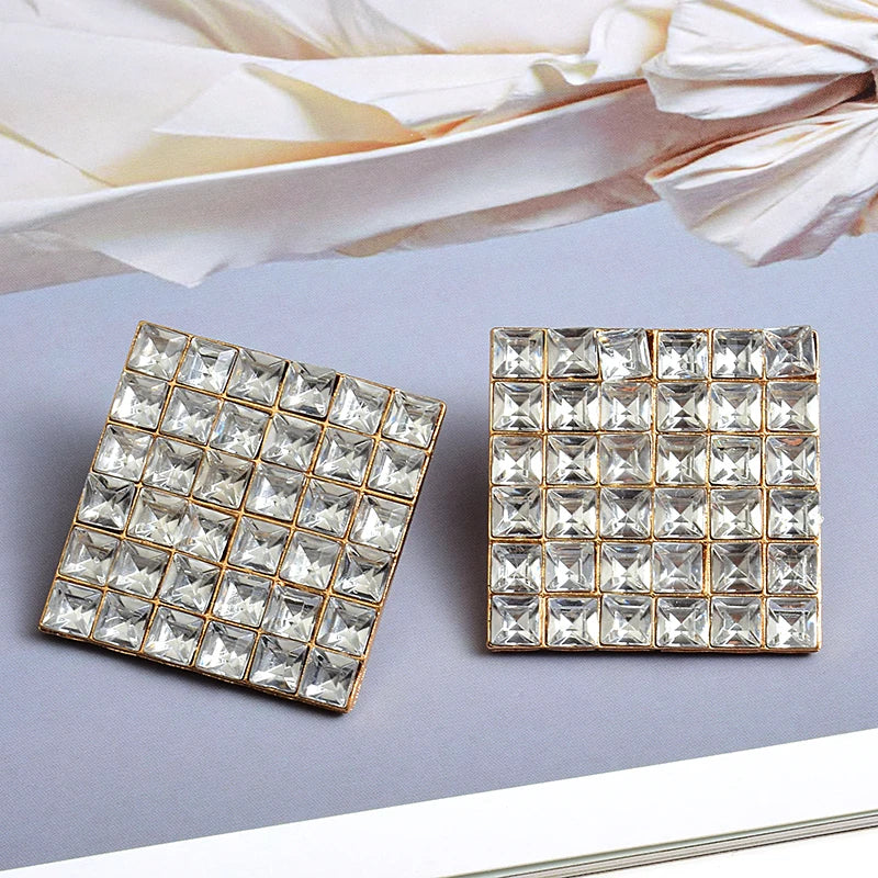 Pre Order:  Square Crystal Studded Metal Earrings