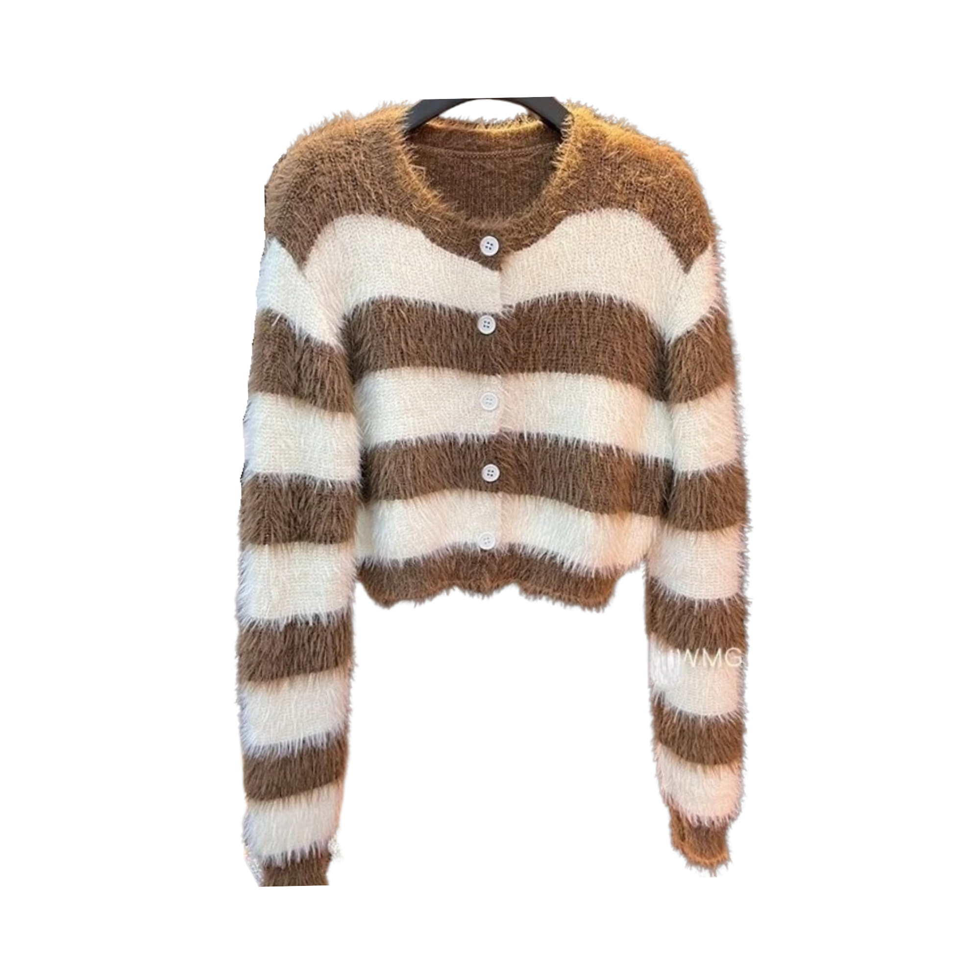 Pre Order:  Faux Fur Stripes Knit Cardigan