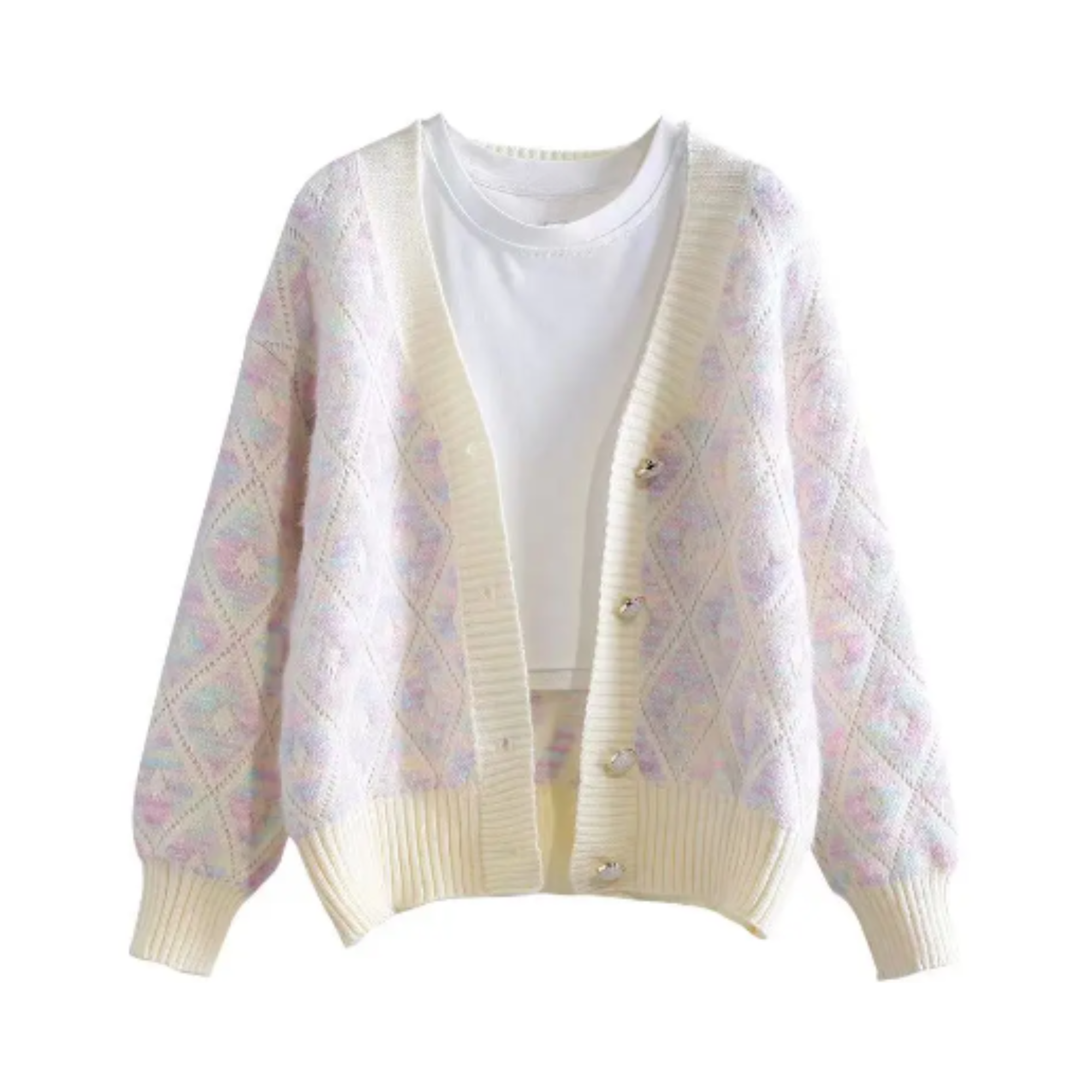 Pre Order:  Soft Hues Argyle Knit Cardigan