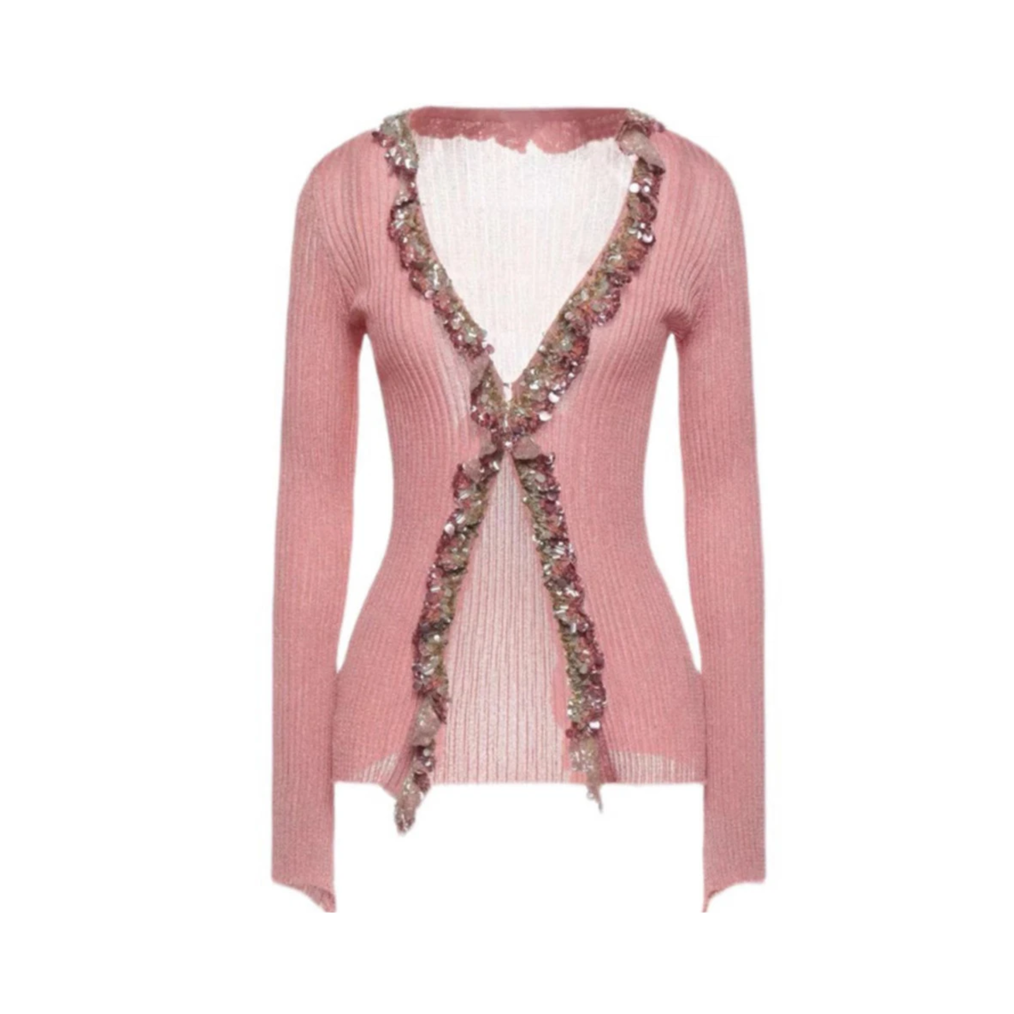 Pre Order:  Paillettes Trimmed Thin Knit Cardigan