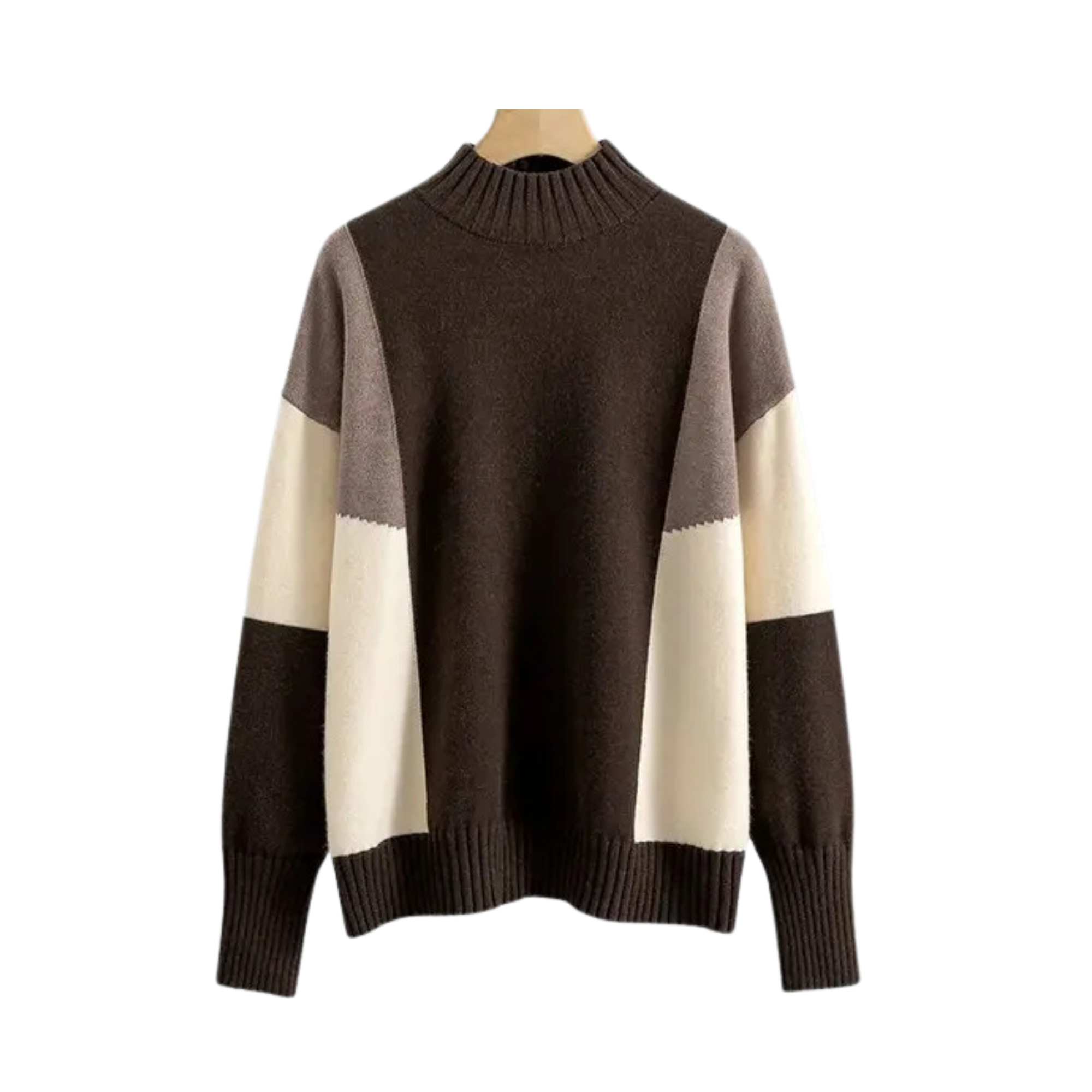 Pre Order:  Tri-Color Mock Neck Knit Sweater