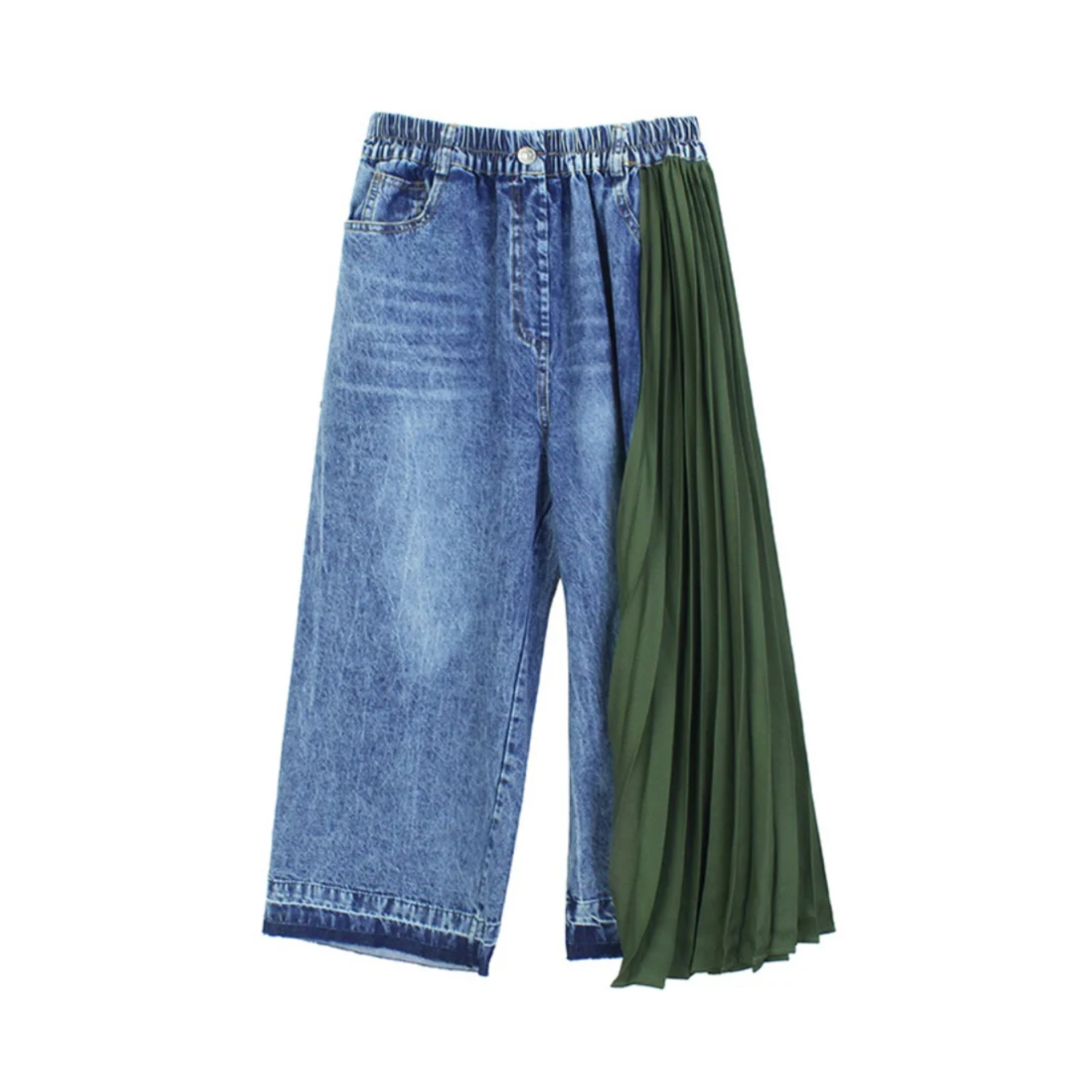 Pre Order:  One-Sided Pleated Drape Denim Pants