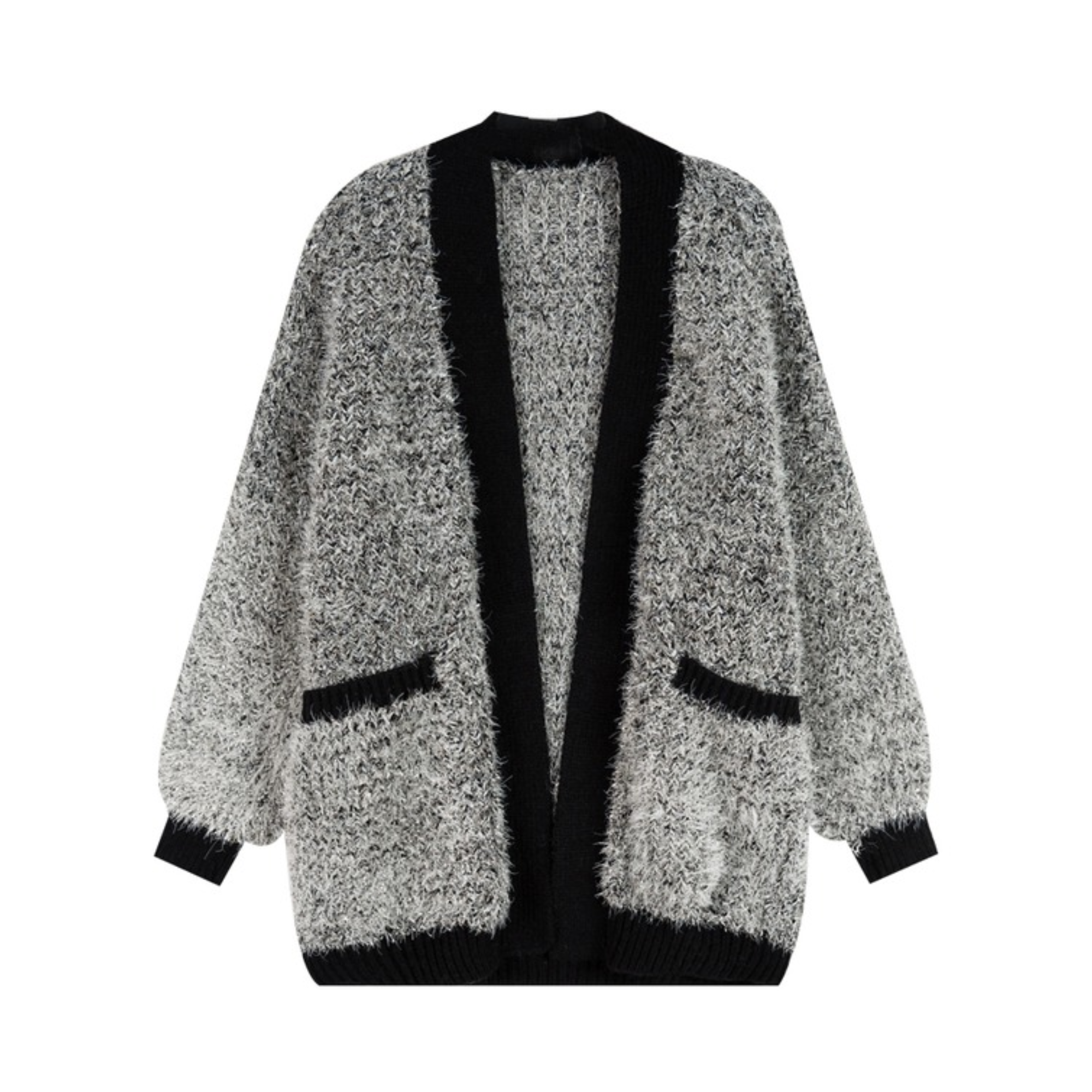 Fuzzy Contrast Edges Knitted Cardigan