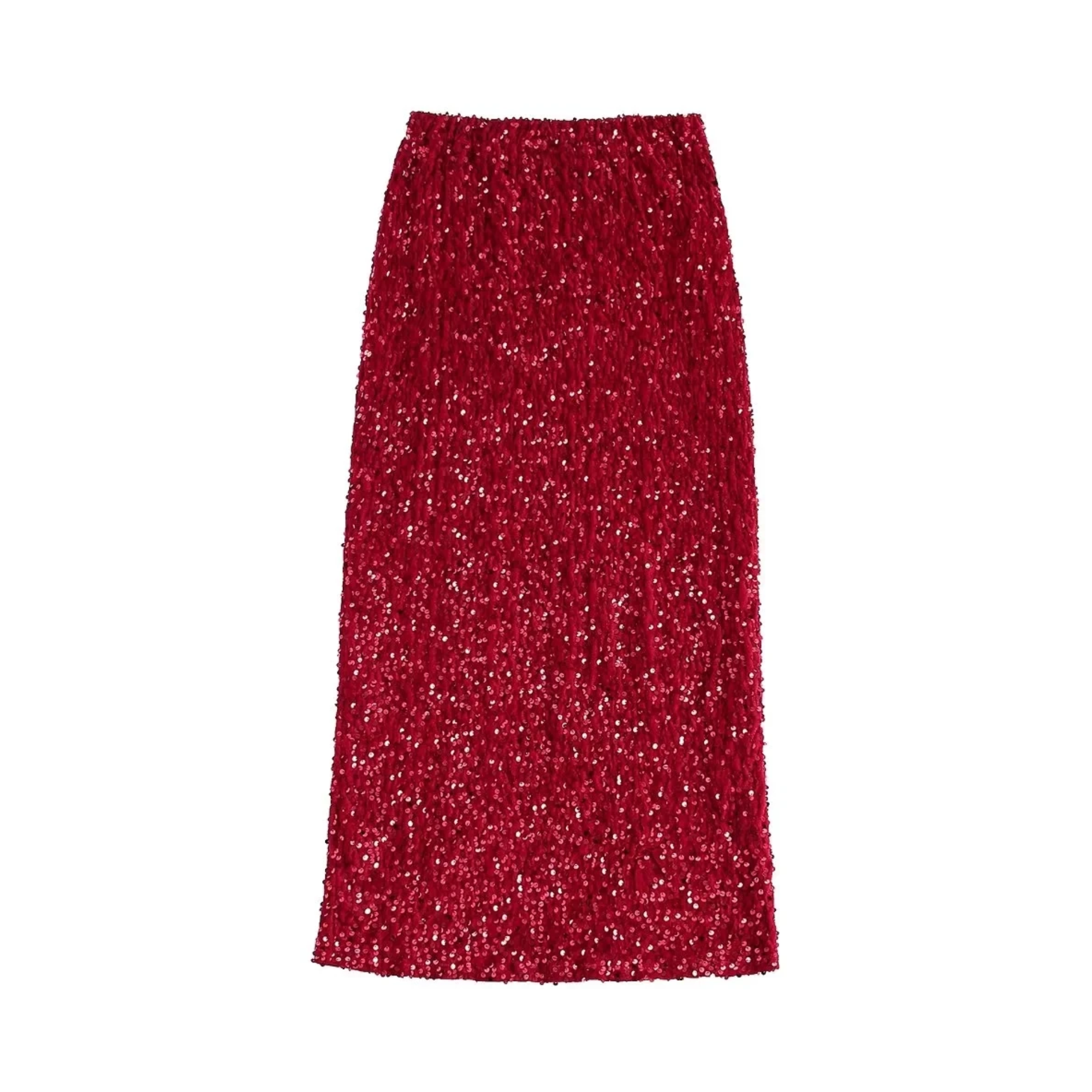 Pre Order:  Red Glittery Sequin Midi Skirt