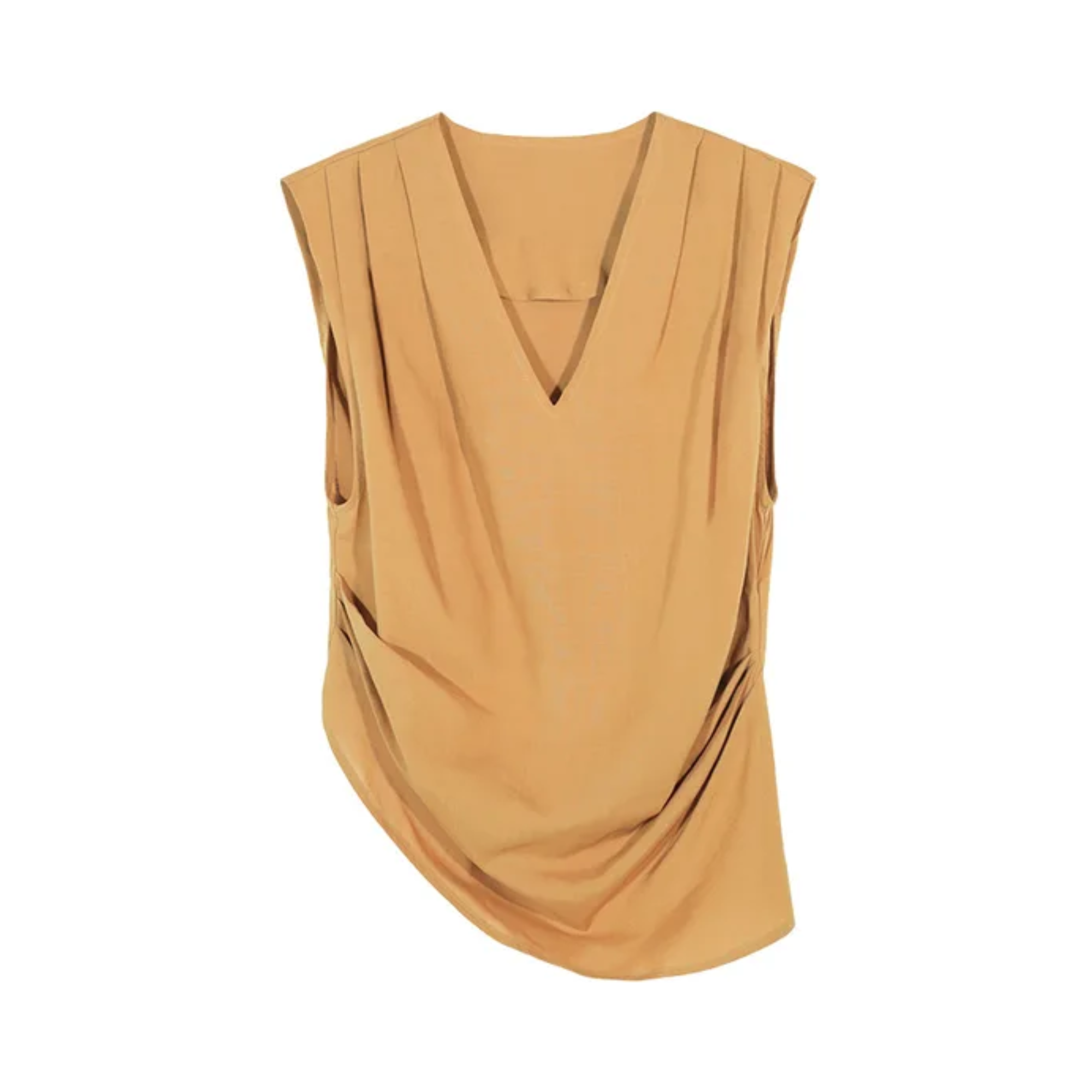 Pre Order:  Curved Hem Sleeveless Pleated Top