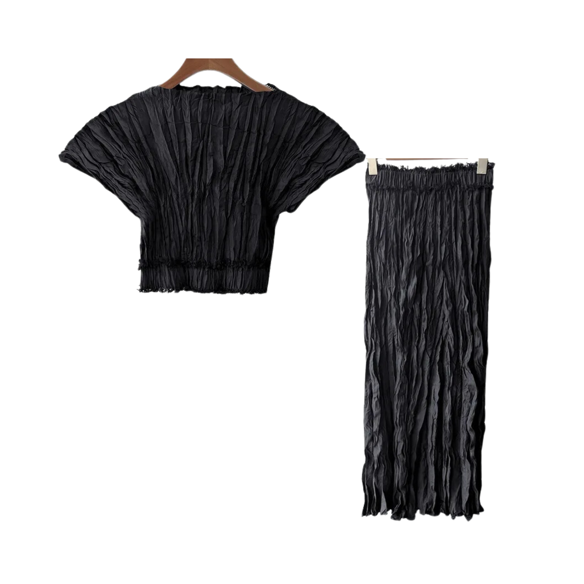 Pre Order:  Pleated Top+Midi Skirt Silk Set