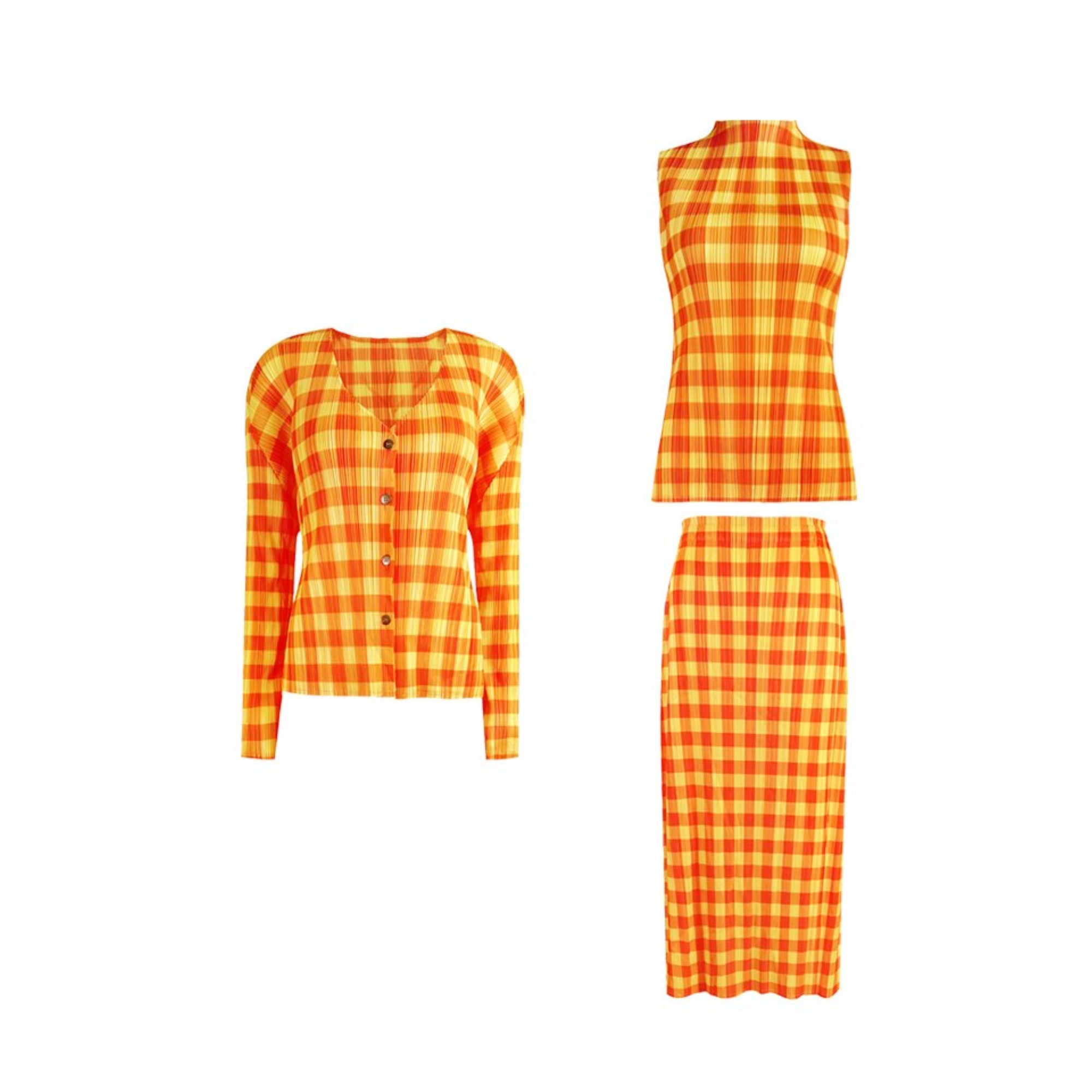 Pre Order:  Pleated Orange Plaid 3-Piece Set