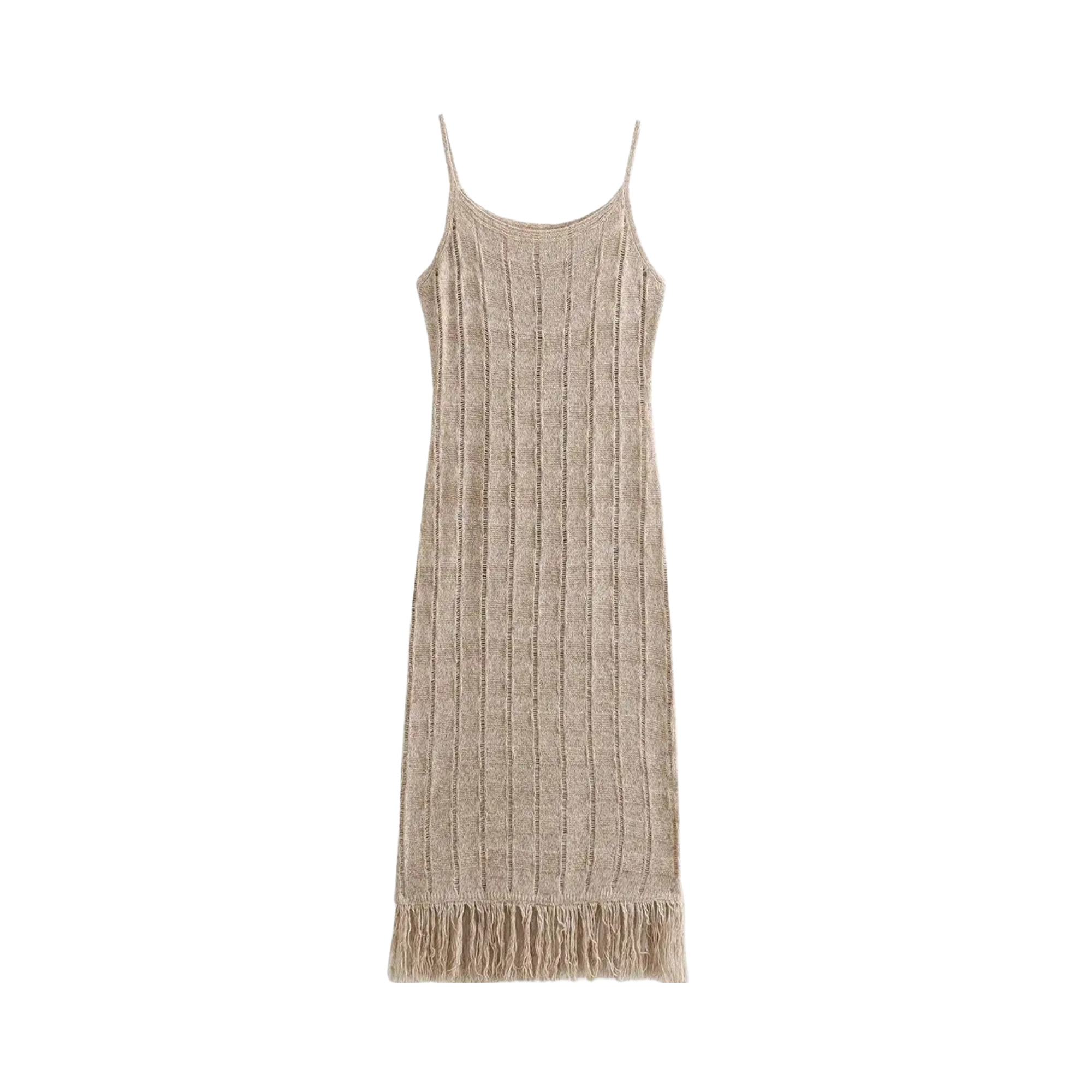 Textured Sleeveless Fringe Midi Dress