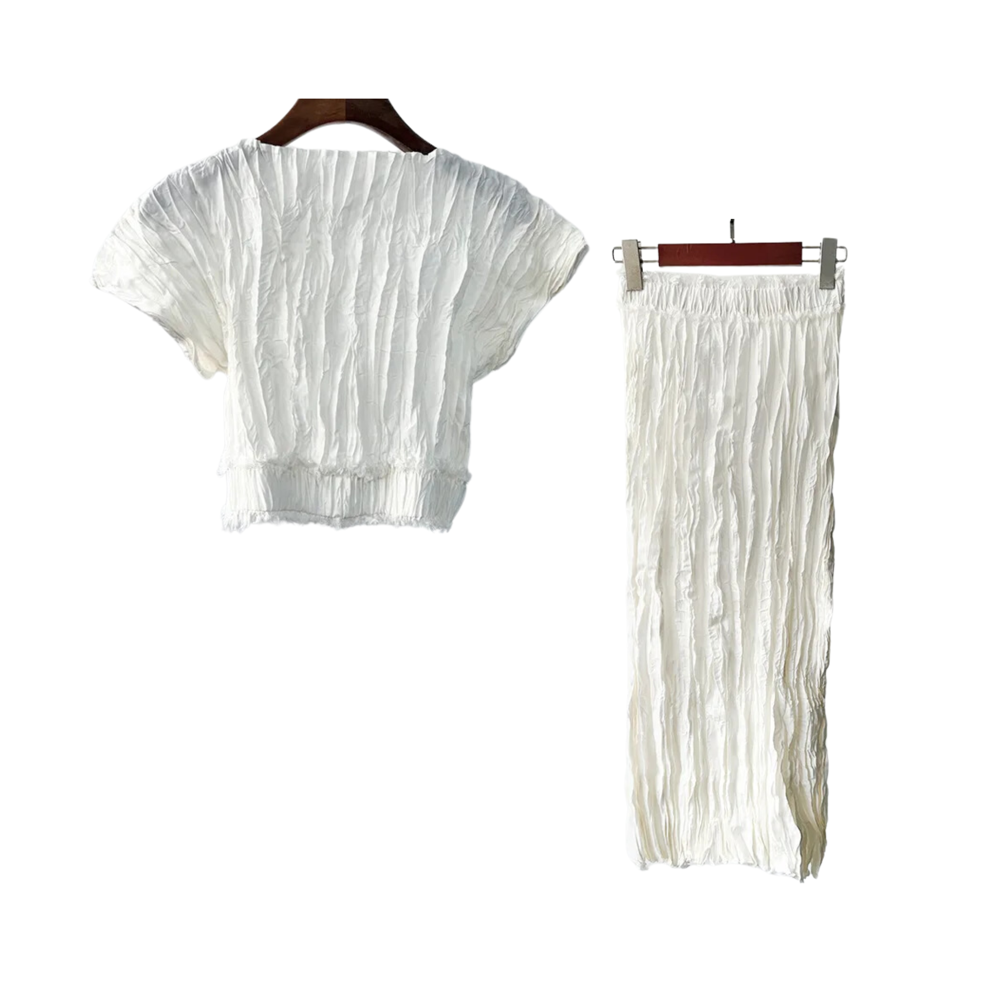 Pre Order:  Pleated Top+Midi Skirt Silk Set