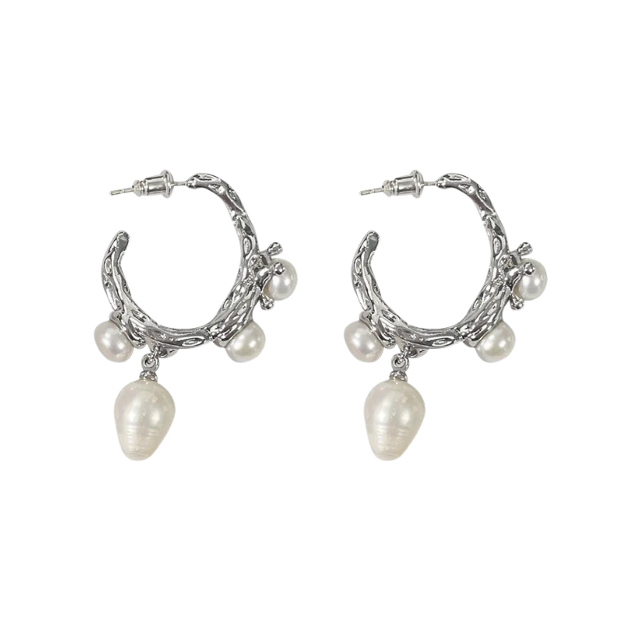 Pre Order:  Faux Pearls Pendant Hoop Earrings