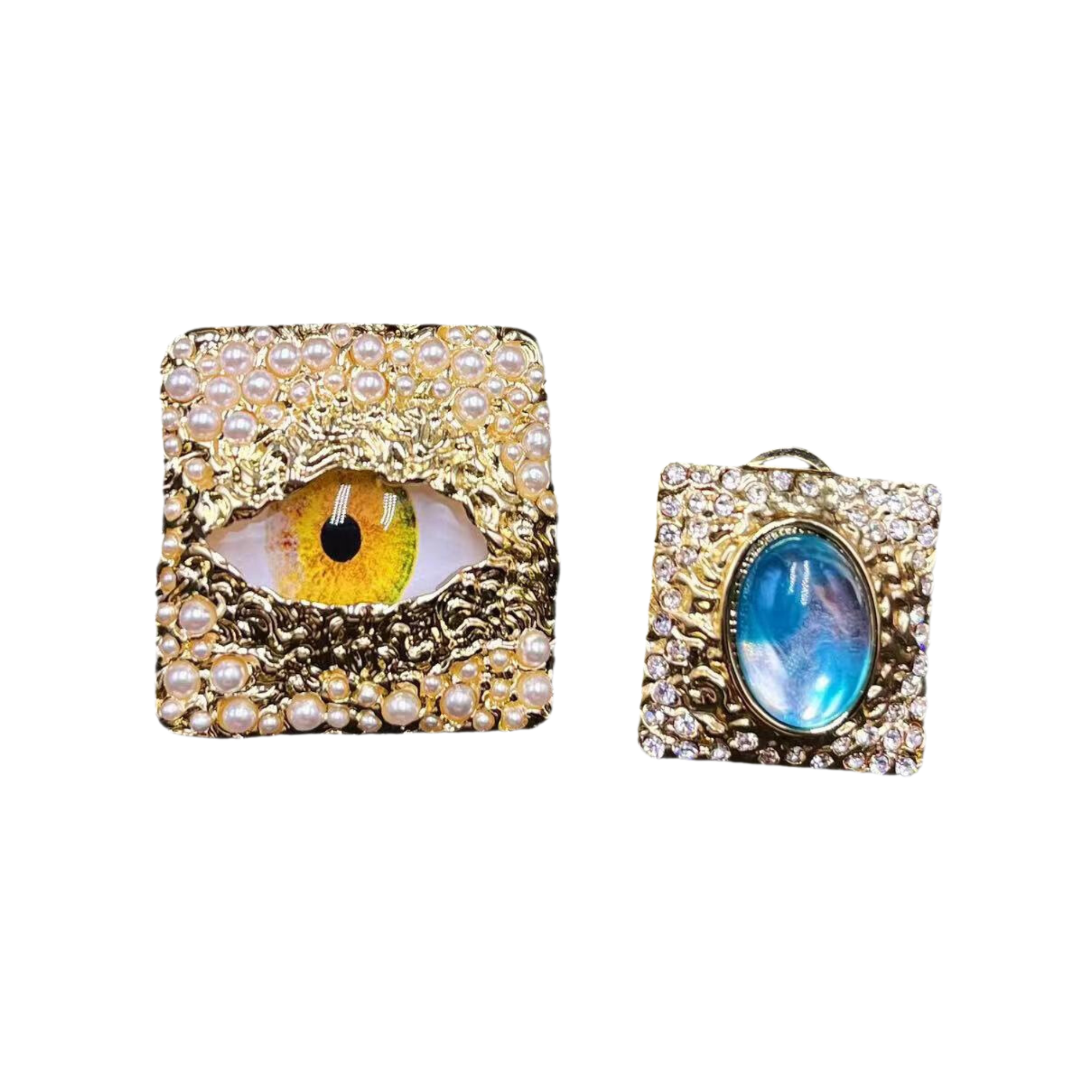 Pre Order:  Golden Eye Mismatched Square Earrings